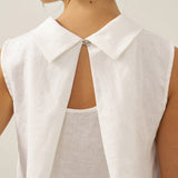 100% Linen Structured Collar Sleeveless Blouse BLAIR