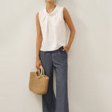 100% Linen Structured Collar Sleeveless Blouse BLAIR