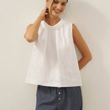 100% Linen Structured Collar Sleeveless Blouse BLAIR