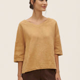 100% Linen V-Neck 3/4 Length Sleeve Top DORA