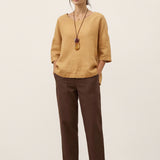 100% Linen V-Neck 3/4 Length Sleeve Top DORA