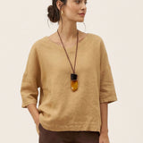 100% Linen V-Neck 3/4 Length Sleeve Top DORA