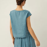 100% Linen V-Neck Cap Sleeve Crop Top FRESSA