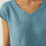 100% Linen V-Neck Cap Sleeve Crop Top FRESSA