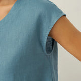 100% Linen V-Neck Cap Sleeve Crop Top FRESSA