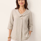 100% Linen Asymmetric Collar Inverted Pleat Top OTTILIE