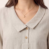 100% Linen Asymmetric Collar Inverted Pleat Top OTTILIE