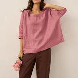 100% Linen Boatneck 3/4 Length Sleeve Top AURORA