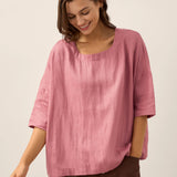 100% Linen Boatneck 3/4 Length Sleeve Top AURORA