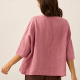 100% Linen Boatneck 3/4 Length Sleeve Top AURORA