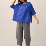 100% Linen Boatneck 3/4 Length Sleeve Top AURORA