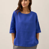 100% Linen Boatneck 3/4 Length Sleeve Top AURORA