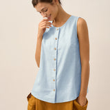 100% Linen Buttons Down Tank Top ERIN