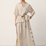 100% Linen Camp-Collar Patch-Pocket Top BRENNA