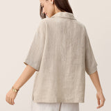 100% Linen Camp-Collar Patch-Pocket Top BRENNA