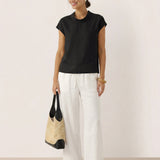100% Linen Cap Sleeve Soft-Fold Collar Top YVONNE