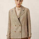 100% Linen Convertible Stand Collar Double Breasted Blazer Jacket NAOMI