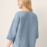 100% Linen Drop Shoulder V-Neck Statement Button Top LISARA
