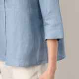 100% Linen Drop Shoulder V-Neck Statement Button Top LISARA