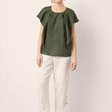 100% Linen Flutter Sleeve Sculpted Pleat Top DRUSILLA