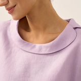 Linen Gingham Checked Round Soft-Fold Collar Top LAURA