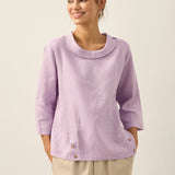 Linen Gingham Checked Round Soft-Fold Collar Top LAURA