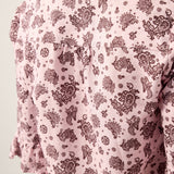Linen Paisley Pintucked Ruffle-Cuff Curved Hem Blouse ILARIA