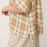 100% Linen Plaid Drop Shoulder Side Slit Top LORNA