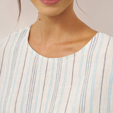 100% Linen Pleated Striped Pullover Top VIA