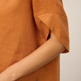 100% Linen Round Neck Petal-Sleeve Pullover LAUREL
