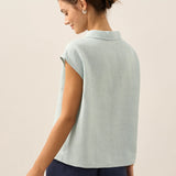 100% Linen Shawl V-Neck Cap Sleeves Top ELARA
