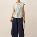 100% Linen Shawl V-Neck Cap Sleeves Top ELARA
