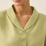 100% Linen Shawl V-Neck Cap Sleeves Top ELARA