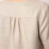 100% Linen Tie Cuff Notched V-Neck Top AI