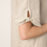 100% Linen Tie Cuff Notched V-Neck Top AI