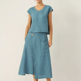100% Linen V-Neck Cap Sleeve Crop Top FRESSA