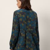 100% Organic Cotton Floral Corduroy Printed Ruched Top ADELE