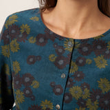 100% Organic Cotton Floral Corduroy Printed Ruched Top ADELE