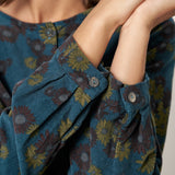 100% Organic Cotton Floral Corduroy Printed Ruched Top ADELE