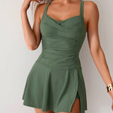 Maclair & Co. - Women's Twisted Ruched Swim Dress Slit Strap Tankini Swimsuit