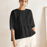 100% Linen Round Neck Mid-Sleeve Top ROBYN