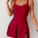 Maclair & Co. - Women's Twisted Ruched Swim Dress Slit Strap Tankini Swimsuit