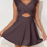 Maclair & Co. - Women's One Piece Swimsuit Ruffle Cutout Swimdress Tummy Control V Neck Wrap Swimwear