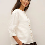 100% Linen Button-Front Drop Shoulder Shirt EASTER
