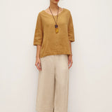 100% Linen V-Neck 3/4 Length Sleeve Top DORA