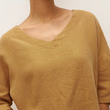 100% Linen V-Neck 3/4 Length Sleeve Top DORA