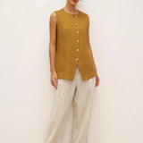 100% Linen Arc-Placket Button-Front Vest ELFRIDA