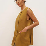 100% Linen Arc-Placket Button-Front Vest ELFRIDA
