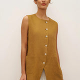 100% Linen Arc-Placket Button-Front Vest ELFRIDA