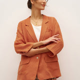 100% Linen 3/4 Sleeve Drop Shoulder Blazer DARA